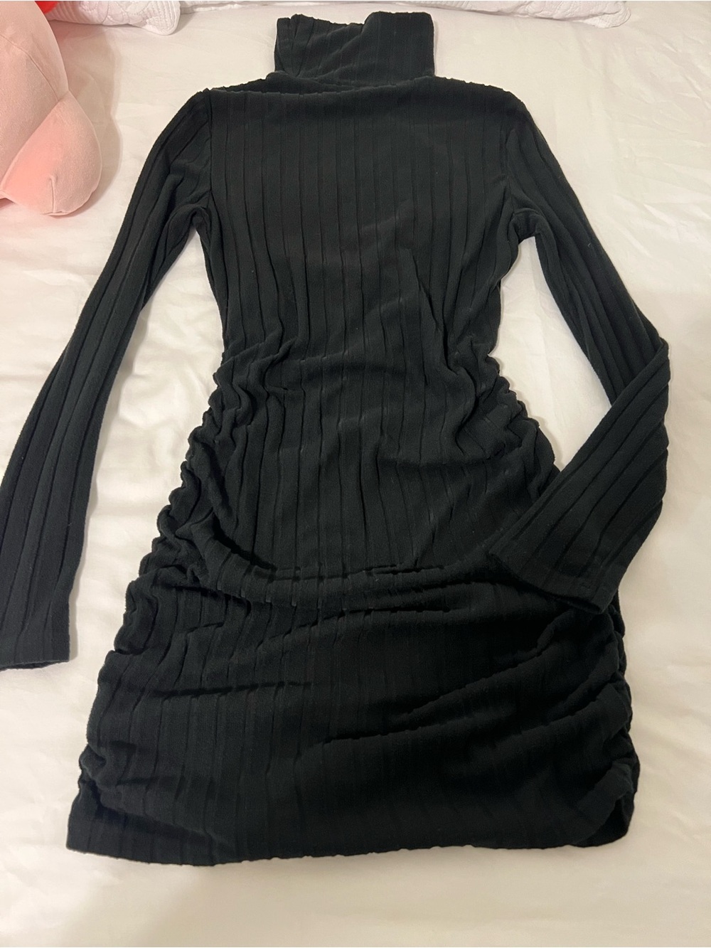Black Ribbed Turtleneck Bodycon Dress